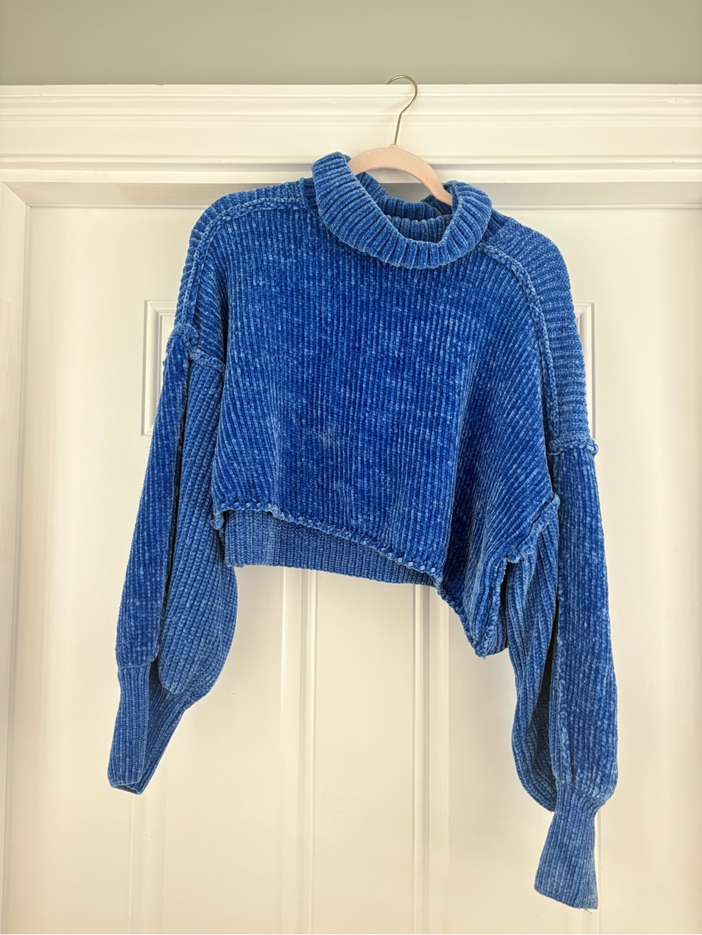 Altard State Blue Chenille Turtleneck Cropped Sweater - Women